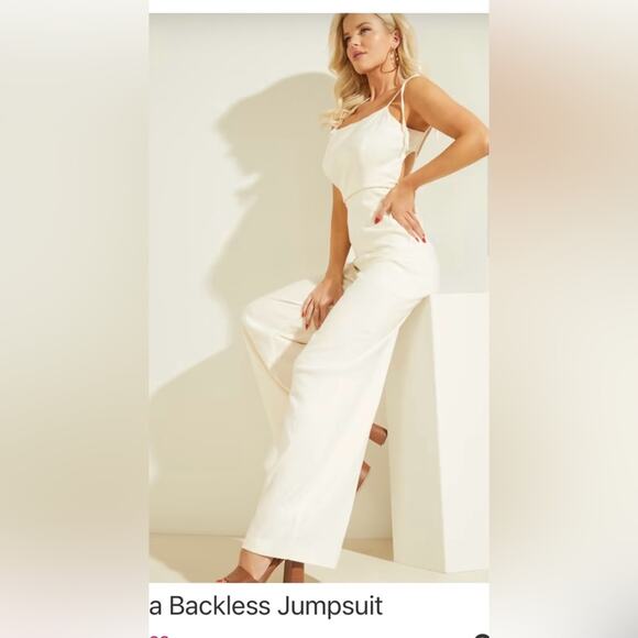 Guess Kora White Linen blend backless jumpsuit Women's 10 Classic Formal Party - Picture 1 of 14